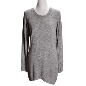 Athleta Tunic Top Womens Small Petite Grey Space Dye Long Sleeve Tulip Hem Sport